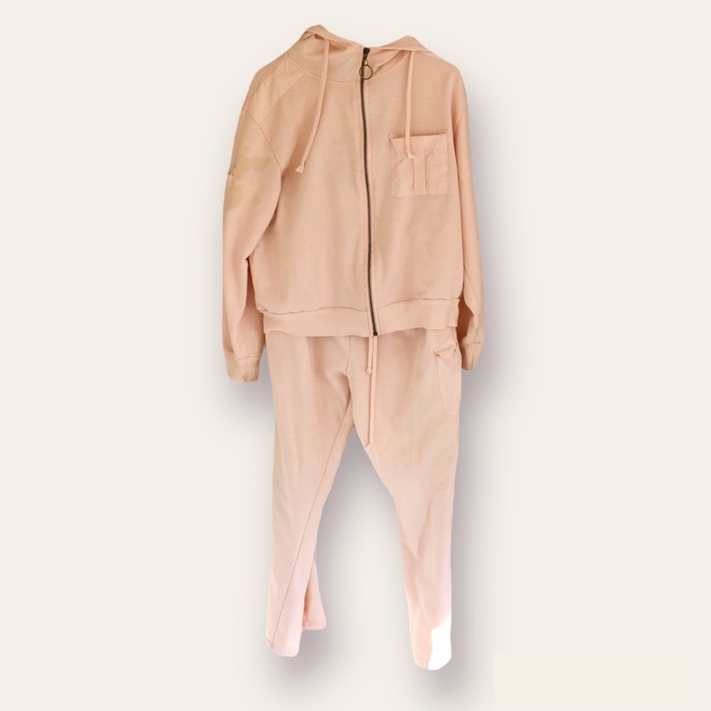 Y2K Contact Pastel Pink Hoodie Tracksuit • Great Upcycle Opportunity!